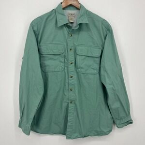 L.L. Bean Long Sleeve Button Shirt Men's L Blue Mesh Vented Outdoors Cotton